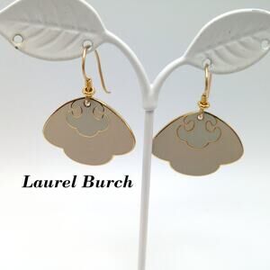 Vintage Laurel Burch Beige Enamel Drop Earrings, Gold Plated